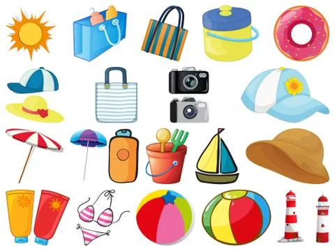 Large set of different objects on white background Stock Illustration