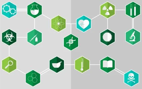 Large set of different science icons Stock Illustration