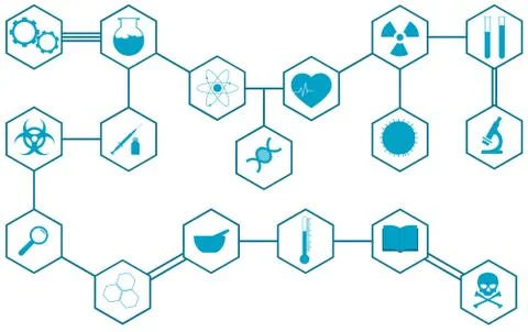 Large set of different science icons Stock Illustration