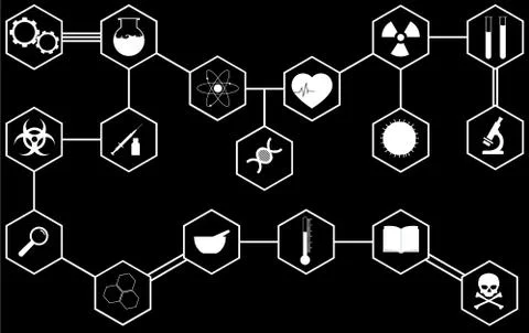 Large set of different science icons Stock Illustration