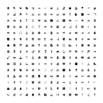 Large set of diverse black glyph icons Stock Illustration