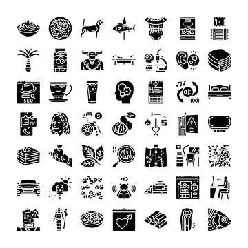 Large set of diverse black glyph icons Illustrazione stock