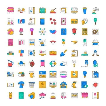 Large set of diverse flat line icons 库存插图