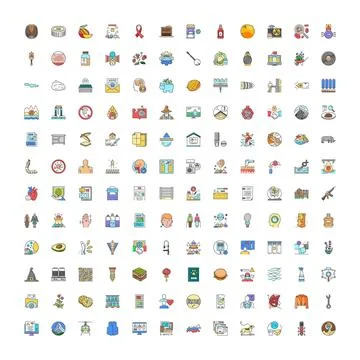 Large set of diverse flat line icons Stock Illustration