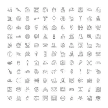 Large set of diverse line art icons illustrating business and technology Stock Illustration