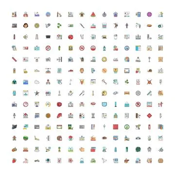 Large set of diverse line icons with flat colors Stock Illustration