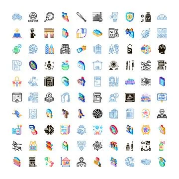 Large set of diverse multicolored isometric icons Stock Illustration