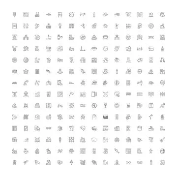 Large set of diverse outline line icons Stock Illustration