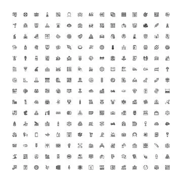 Large set of diverse outline simple web icons Illustrazione stock