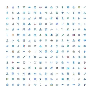Large set of diverse outlined flat design icons Stock Illustration