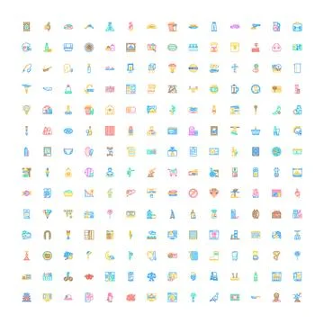 Large set of diverse pixel perfect linear icons Illustrazione stock