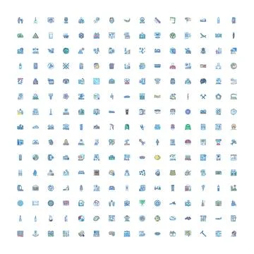 Large set of diverse universal flat line icons Stock Illustration