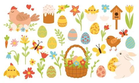 Large set of Easter elements for design on a white background イラスト素材