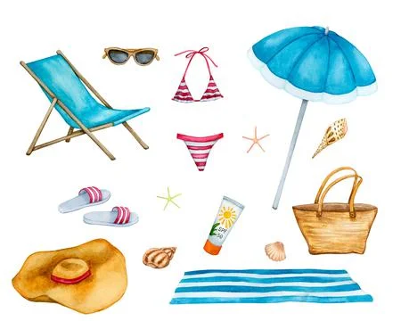 A large set of elements for a beach holiday. Stock Illustration