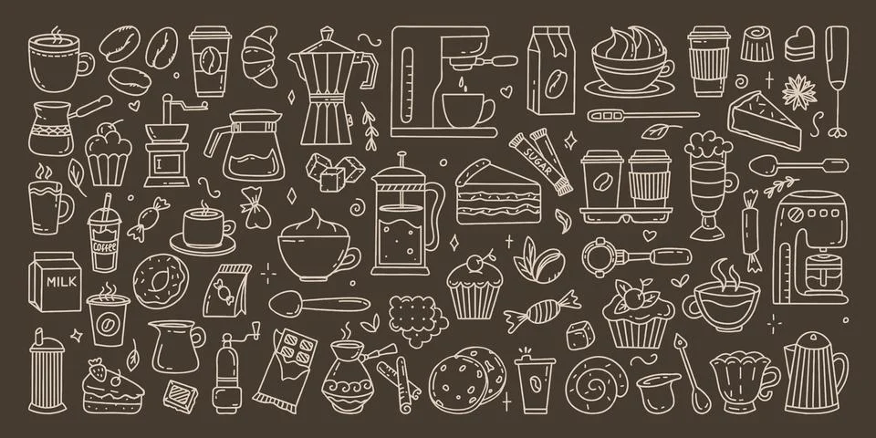 A large set of elements for a coffee shop To use for posters banners postcard 스톡 일러스트