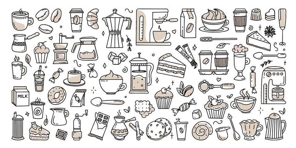 A large set of elements for a coffee shop To use for posters banners postcard Illustrazione stock