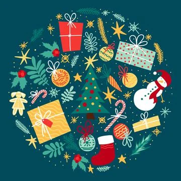 Large set of festive elements for winter celebration, new year or christmas Illustrazione stock