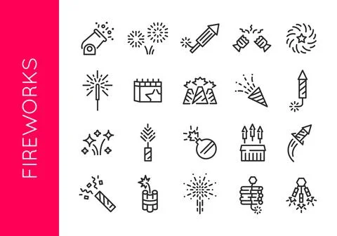 Large Set of Fireworks Icons Stock Illustration