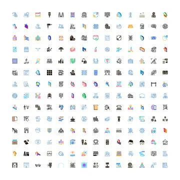 Large set of flat and isometric business icons Stock Illustration