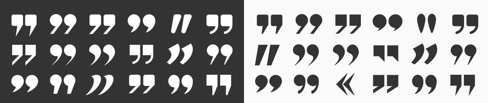 A large set of flat icons in the form of quotation marks on a light and dark Stock Illustration