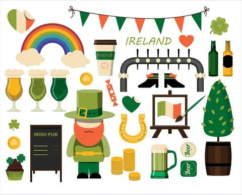 A large set of flat icons for Saint Patrick s Day A set of illustrations for a Stock Illustration