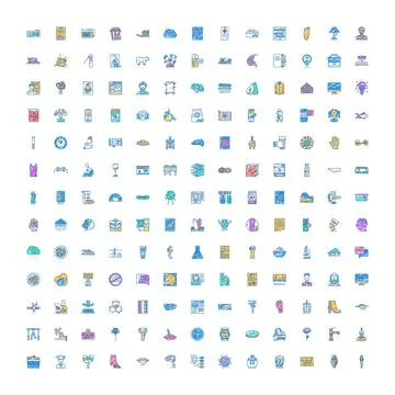 Large set flat line icons colored design Illustrazione stock