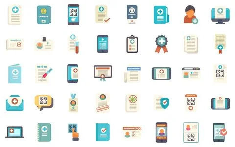 This is a large set of flat vector icons showing various aspects of vaccination Stock-Illustration