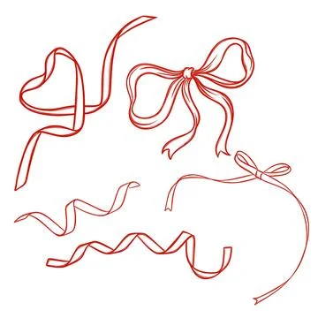 Large set of free hand red ribbon bows Stock Illustration