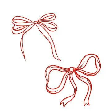 Large set of free hand red ribbon bows Stock Illustration