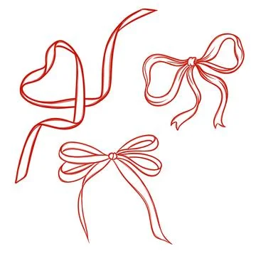 Large set of free hand red ribbon bows Stock Illustration