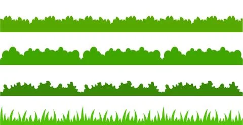 Large set of fresh green spring grass cartoon borders in lengths and densitie Stock Illustration