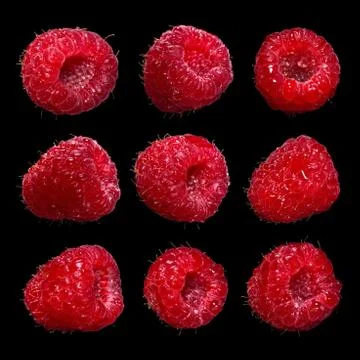 Large set of fresh ripe raspberry isolated Stock Photos
