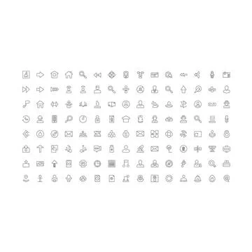 Large set of gray communication and web icons with includes arrows, shapes Illustrazione stock