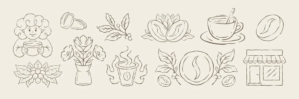A Large Set Of Hand Drawn Coffee Themed Doodle Elements Vector Illustration Stock Illustration
