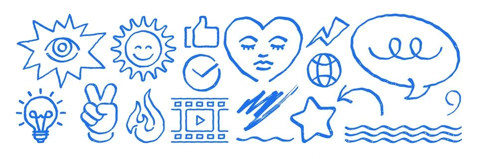 A large set of hand drawn doodle icons. Unique vector illustration collection Stock Illustration