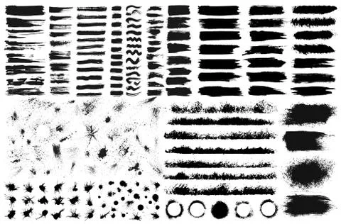 Large set of hand drawn grunge elements isolated on white background. Black ink Stock Illustration