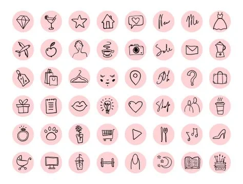 Large set of hand drawn round icons for social networks. Icons for a clothing Stock Illustration