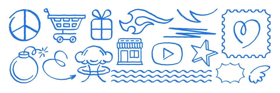 Large set of hand drawn vector illustration icons. Collection of various dood 스톡 일러스트