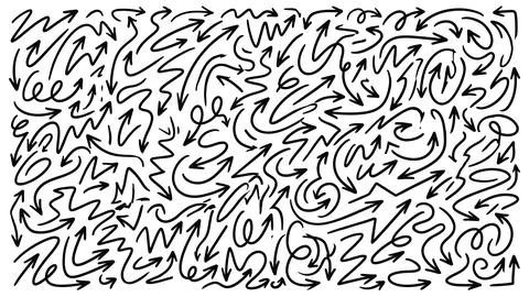 Large set of hand drawn vector arrows and doodle directional symbols 库存插图