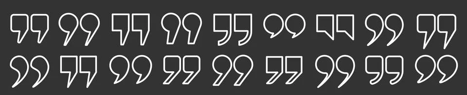 A large set of icon outlines in the form of quotation marks on a dark background Stock Illustration