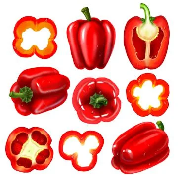 Large set. Illustration of a red bell pepper. Stock Illustration