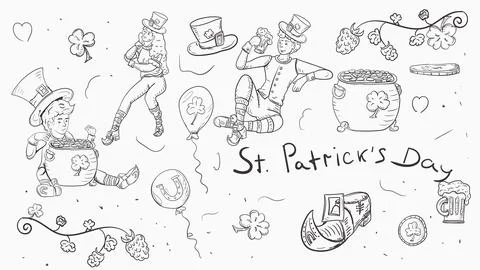 A large set of illustrations in the style of childrens doodles for the design Stock Illustration