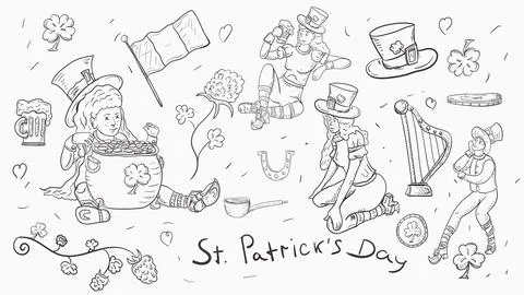 A large set of illustrations in the style of childrens doodles for the design Stock Illustration