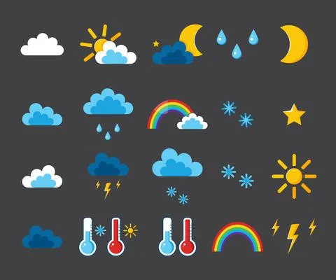 A large set of illustrations for the weather forecast. Illustrazione stock