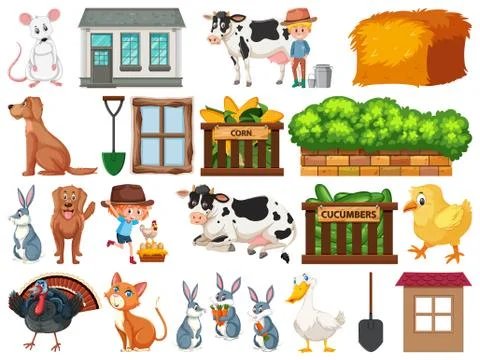 Large set of isolated farm objects Illustrazione stock