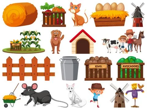 Large set of isolated farm objects Illustrazione stock