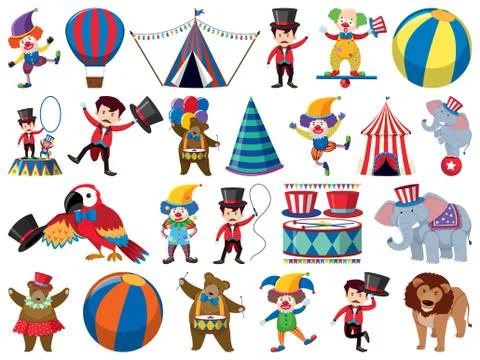Large set of isolated objects of circus Ilustração Stock
