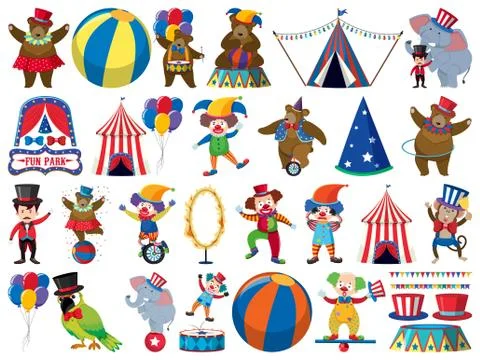 Large set of isolated objects of circus Stockillustratie