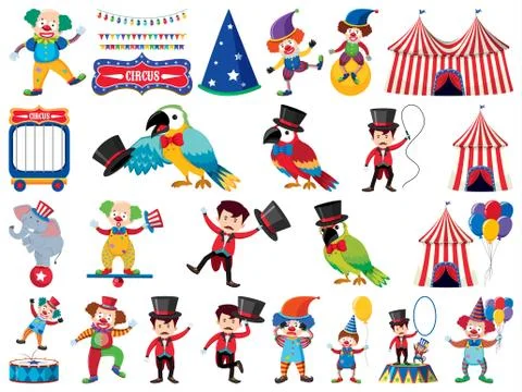 Large set of isolated objects of circus Stock Illustration