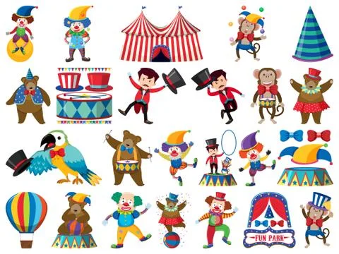 Large set of isolated objects of circus Stockillustratie